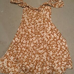 Old Navy Brown white off the shoulder dress